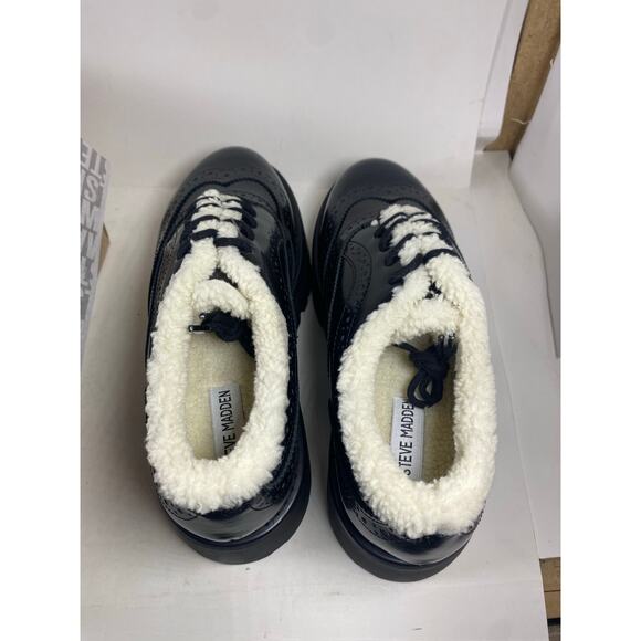 Steve Madden Rudi Black Leather Faux Fur Lace Oxfords BRAND NEW Women's 9.5M - Picture 7 of 13